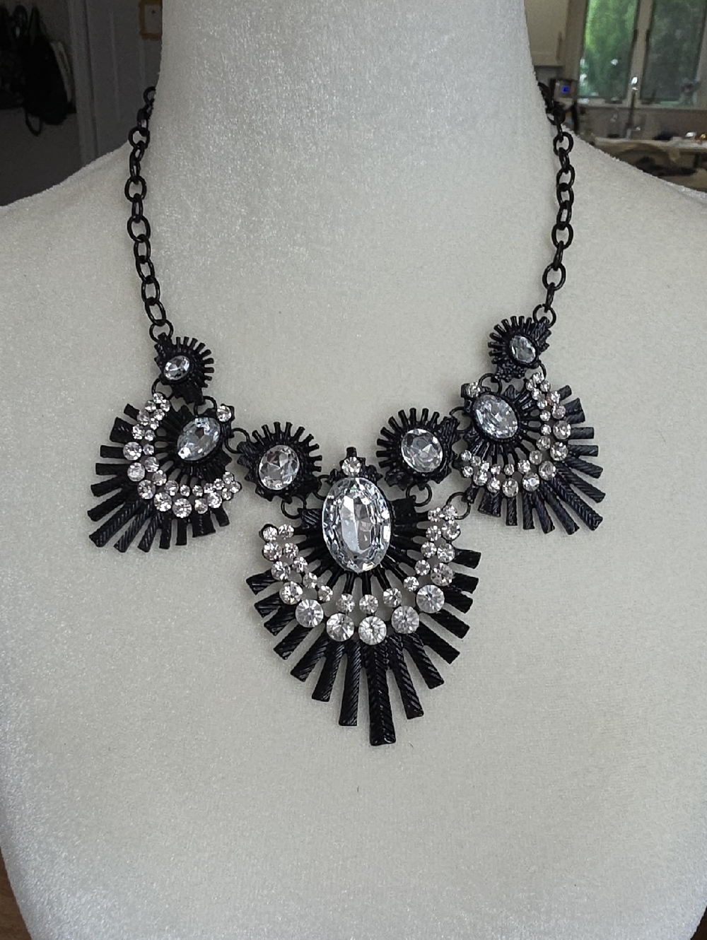 Bar III Black Necklace with Clear Crystal Accents